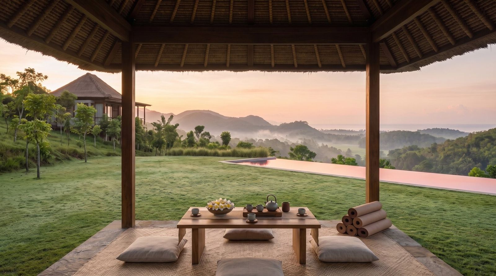 Pool gazebo at sunrise