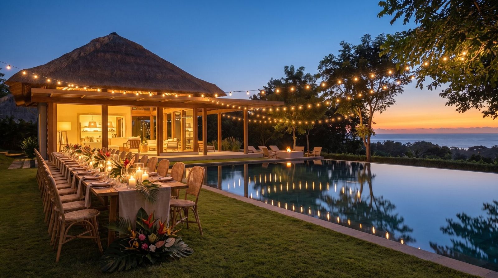 Celebration on the lawn at dusk