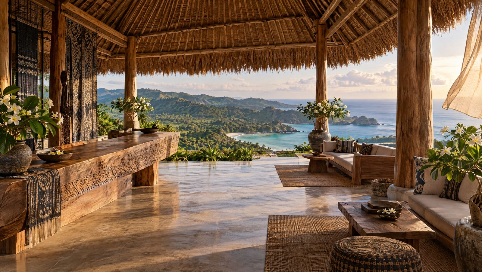 Open lobby with ocean view