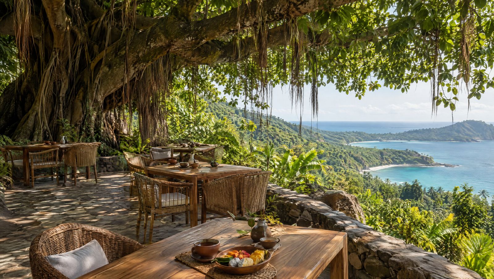 Cafe beneath a great banyan tree