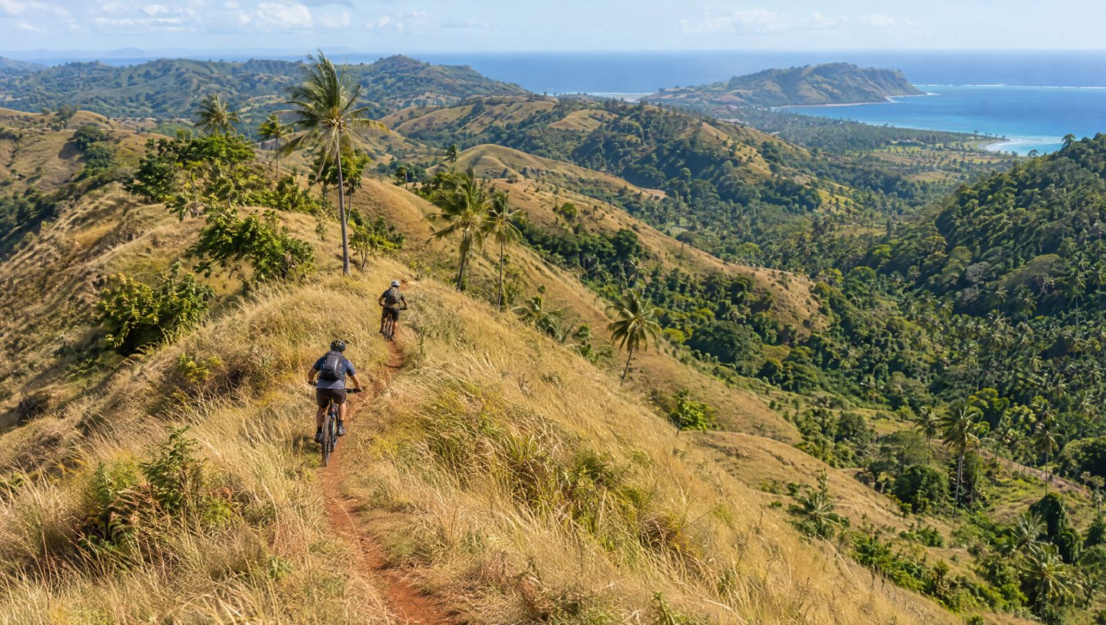 Mountain bikers on a ridge trail