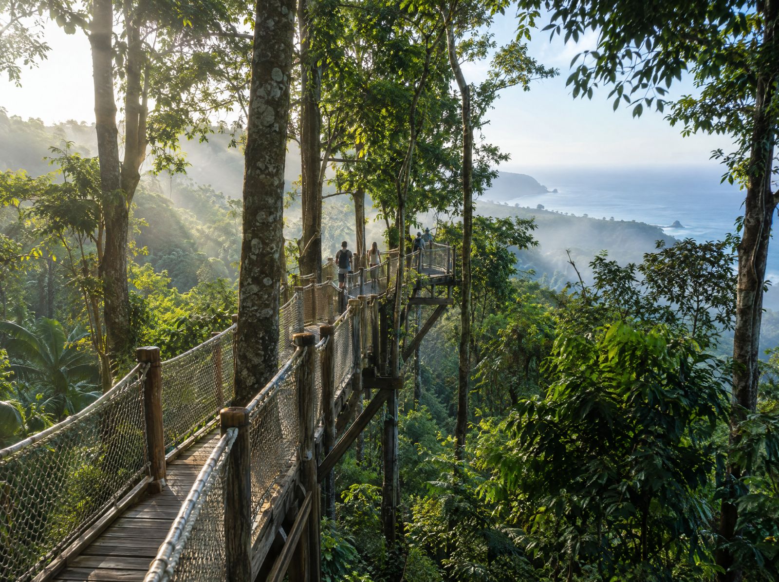 Canopy walkway through the forest